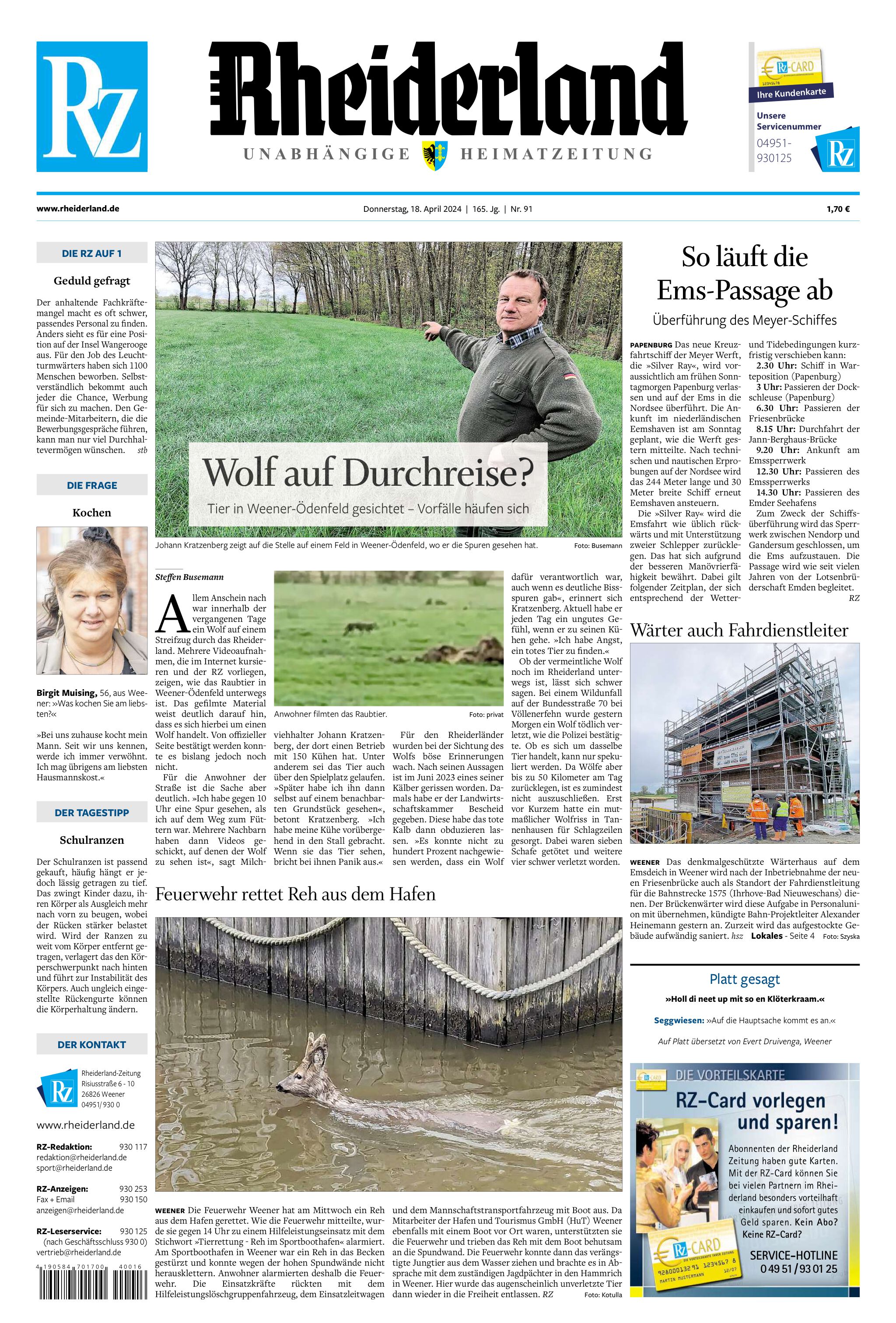 Rheiderland Zeitung vom 18.04.2024