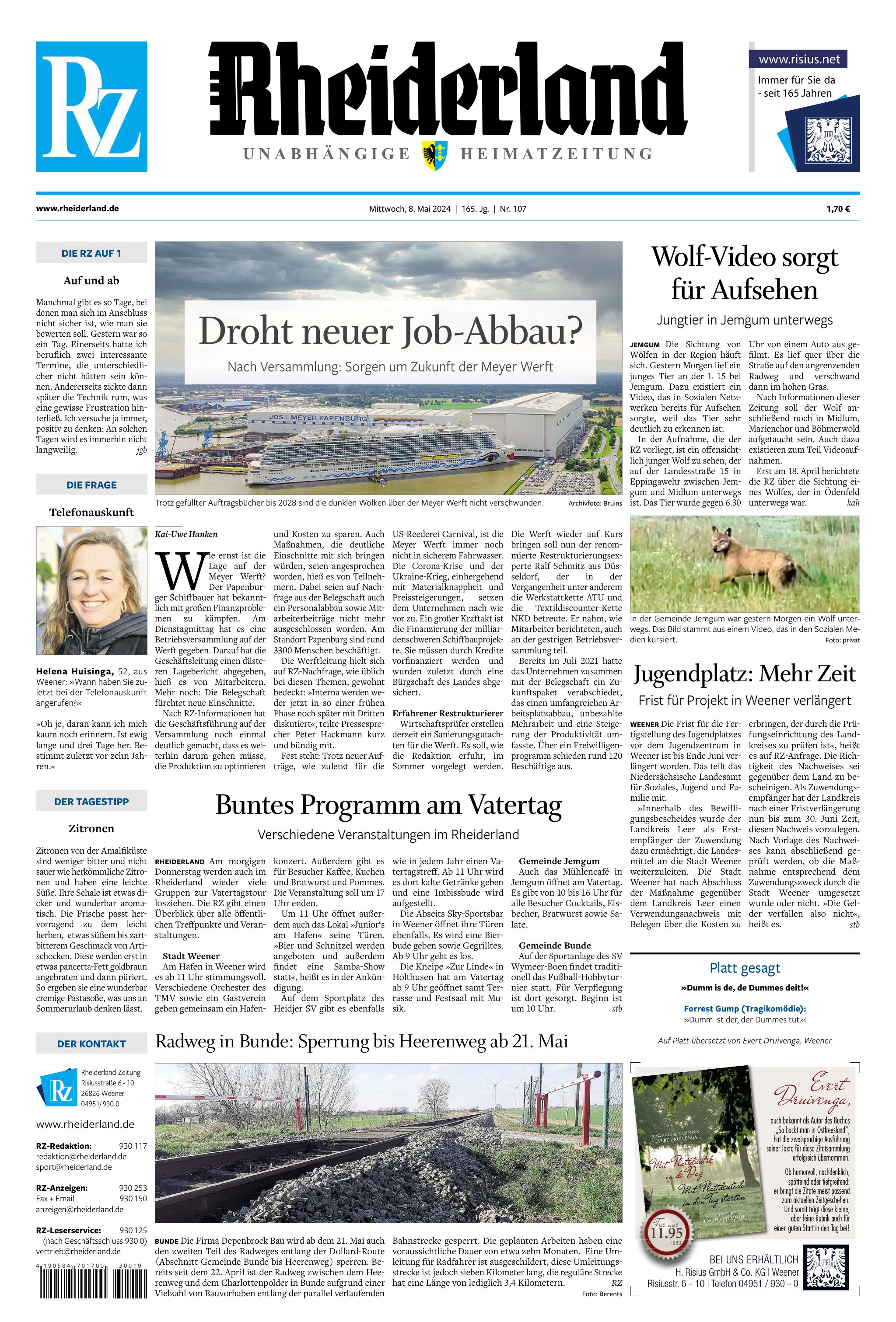 Rheiderland Zeitung vom 08.05.2024